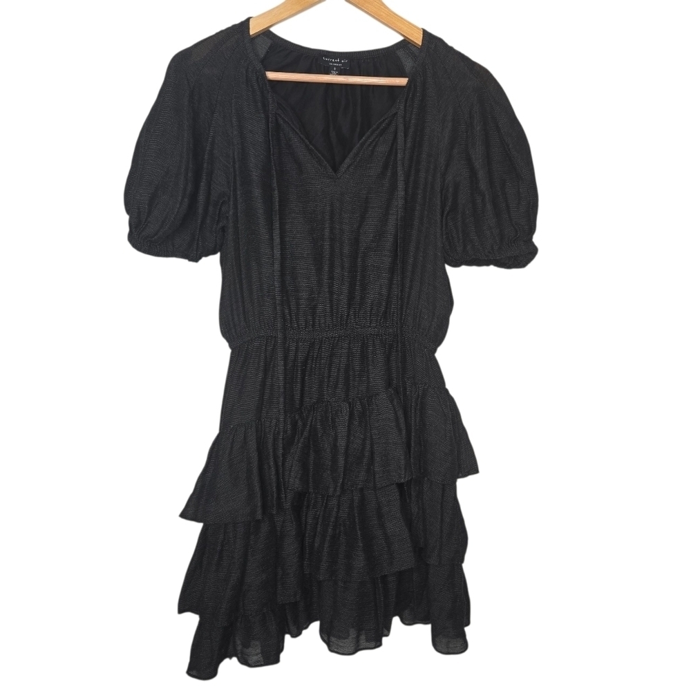 Current Air Womens Black Puff Sleeve Tiered Ruffle Mini Party Dress Size Small